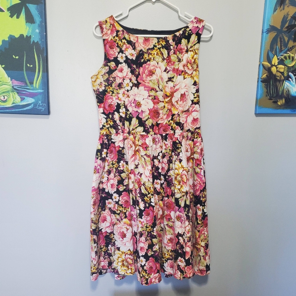L/UK 16 Lindy Bop Pink Floral Audrey Dress
